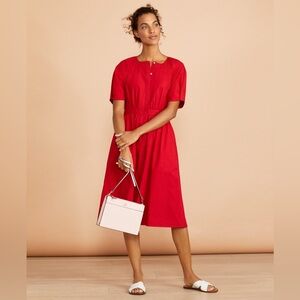 Brooks Brothers Red Fleece Cotton Puff Sleeve Button-Down Midi Dress